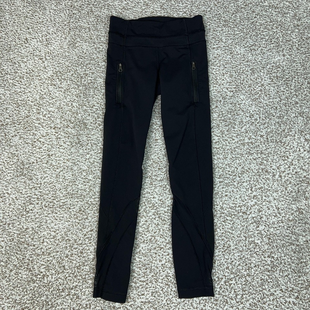 Lululemon Pants Womens 2 Black Zip Pocket‎ Mesh Leggings Athletic Yoga Running